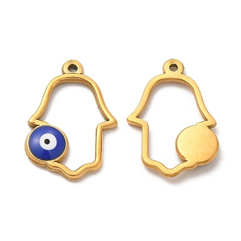 201 Stainless Steel Pendants, with Enamel, Hamsa Hand, Evil Eye, Real 18K Gold Plated, 21.5x15x2.5mm, Hole: 1mm
