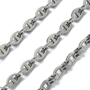 201 Stainless Steel Oval Link Chains, Unwelded, with Spool, Stainless Steel Color, 9.5x6x1.5mm and 9x5.5x1mm