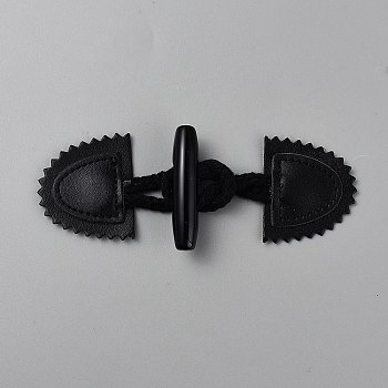 Leather Sew on Coat Tab Closures, Wood Horn Toggle Button with Cotton Loop, Garment Accessories, Black, 181mm