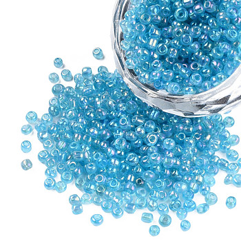 Round Trans. Colors Rainbow Glass Seed Beads, Deep Sky Blue, 
Size: about 2mm in diameter, hole:1mm, about 3306pcs/50g