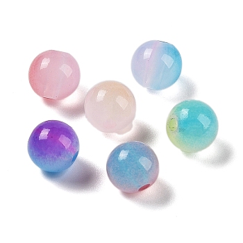 Opaque Acrylic Beads, Two Tone, Round, Mixed Color, 8x7.5mm, Hole: 1.8mm