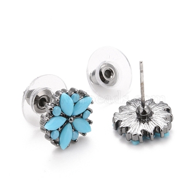 Bohemian Synthetic Turquoise Flower Stud Earrings(EJEW-H085-04B)-2