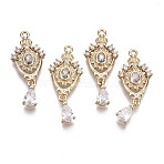 Brass Micro Pave Cubic Zirconia Links, Long-Lasting Plated, Light Gold, Teardrop, Clear, 28x11.5x3mm, Hole: 1.2mm(X-KK-R111-041-B01)