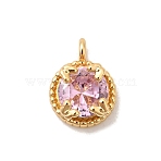 Brass Micro Pave Cubic Zirconia Pendants, Nickel Free, Flat Round Charms, Real 18K Gold Plated, 10.5x8x5mm, Hole: 1.5mm(KK-P340-34G)