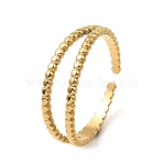 304 Stainless Steel Open Cuff Rings, Double Lines, Real 18K Gold Plated, US Size 8(18.1mm)(RJEW-Z018-12G)
