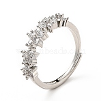 Clear Cubic Zirconia Flower Adjustable Ring, Brass Jewelry for Women, Real Platinum Plated, US Size 8 1/2(18.5mm)(RJEW-I087-08P)