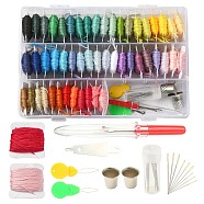 Cross Stitch Counted Kits, including 50 Colors Rainbow Color Cotton Embroidery Threads for Cross Stitch, 2Pcs Iron Thread Guide Tool, 10Pcs Steel Sewing Needles, 2Pcs Thimble, 1Pc Seam Ripper, Mixed Color(DIY-YW0002-05)
