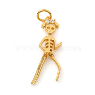 Halloween Brass Micro Pave Cubic Zirconia Pendants, with Jump Ring, Skeleton Man, Clear, Real 18K Gold Plated, 24x7.5x3mm, Hole: 3.5mm(X-ZIRC-G169-04G)