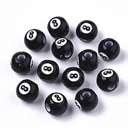 Pandahall 100Pcs Spray Painted Acrylic Beads, Large Hole Beads, Eight Ball Beads, Billiards, Black, 12mm, Hole: 4mm(SACR-TA0001-18)