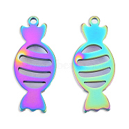 Ion Plating(IP) 201 Stainless Steel Pendants, Candy, Rainbow Color, 26.5x11x1.5mm, Hole: 1.6mm(STAS-N098-128M)