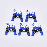 Spray Painted Alloy Pendants, Letter M, Blue, 23x21x4.5mm, Hole: 1.5mm(X-PALLOY-N0149-02A)