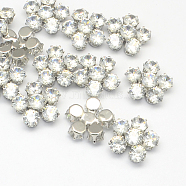 Flower Cubic Zirconia Cabochons, with Alloy Findings, Platinum, 22x23x8mm(ZIRC-R007-026C-02)