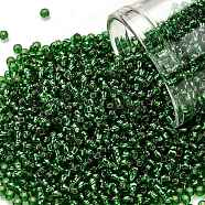 TOHO Round Seed Beads, Japanese Seed Beads, (27B) Silver Lined Grass Green, 11/0, 2.2mm, Hole: 0.8mm, about 1110pcs/bottle, 10g/bottle(SEED-JPTR11-0027B)