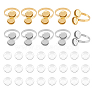 DIY Blank Dome Cuff Ring Making Kit, Including 304 Stainless Steel Bezel Cup Cuff Ring Settings, Glass Cabochons, Golden & Stainless Steel Color, 34Pcs/box(DIY-UN0004-72)