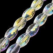 Transparent Electroplate Glass Beads Strands, AB Color, Faceted, Oval, Clear AB, 11x8mm, Hole: 1.4mm, about 60pcs/strand, 27.17''(69cm)(EGLA-I017-01-AB01)