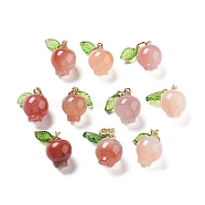 Natural Agate Fruit Charms with Leaf, Golden, Pomegranate, 14~14.5x10.5~11x10.5~11mm, Hole: 4.4mm(G-Z052-03A)