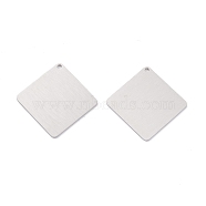 304 Stainless Steel Pendants, Stamping Blank Tag, Laser Cut, Double Side Drawbench Effect, Rhombus, Stainless Steel Color, 30x30x1mm, Hole: 1.6mm(STAS-O133-08H-P)