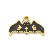 Halloween Theme Ion Plating(IP) 304 Stainless Steel Enamel Pendants, Golden, Bat, 9x16x1.5mm, Hole: 1.5mm(STAS-M011-02B)