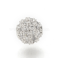 Brass Micro Pave Cubic Zirconia Beads, Round, Clear, Platinum, 5mm, Hole: 0.7mm(ZIRC-Q015-113P)
