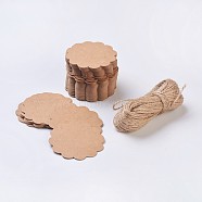 Jewelry Display Paper Price Tags, with Jute Twine, Flower, Peru, 60x0.5mm, Hole: 5mm(X-CDIS-G001-01)