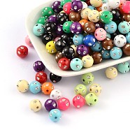 Opaque Acrylic Beads, Metal Enlaced, Round, Mixed Color, 10mm, Hole: 2mm, about 1000pcs/500g(PB21P9556)