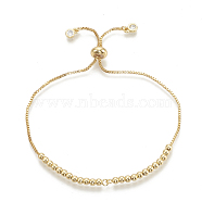 Brass Bolo Bracelets, Slider Bracelets, with Cubic Zirconia, Clear, Golden, 10-5/8 inch(27cm), 1~3mm(ZIRC-T006-20G)