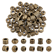 60Pcs 6 Styles Tibetan Style European Beads, Large Hole Beads, Barrel/Column/Column, Antique Bronze, 8.5~11.5x7~8mm, Hole: 4~6mm, 10pcs/style(FIND-GO0001-27)