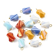 Electroplated Glass Pendants, with Brass Loops, Rectangle Charms, Mixed Color, 14.5x8x5.5mm, Hole: 2mm(PALLOY-JF02206)