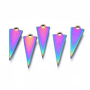 Ion Plating(IP) 201 Stainless Steel Charms, Cadmium Free & Nickel Free & Lead Free, Triangle, Rainbow Color, 15x5.5x1mm, Hole: 1mm(STAS-S119-143)