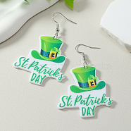 Saint Patrick's Day Lucky Clover Dangle Earrings, Platinum, Hat, 65x42mm(YB6774-1)