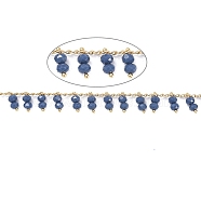 3.28 Feet Handmade Glass Beaded Chains, Soldered, with Golden Tone Brass Findings, Long-Lasting Plated, Prussian Blue, 2x1mm(X-CHC-I006-16I)