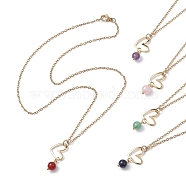 Natural Mixed Gemstone & Heart Pendant Necklaces with Golden Brass Cable Chains, 17.76 inch(45.1cm)(NJEW-JN04618)