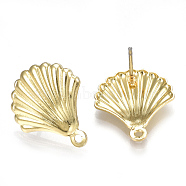 Alloy Stud Earring Findings, with Loop, Steel Pins, Shell, Light Gold, 18x15mm, Hole: 1.2mm, Pin: 0.7mm(X-PALLOY-S121-24)