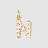 Stainless Steel Cubic Zirconia Pendants with Jump Rings, Real 14K Gold Plated, Long-Lasting Plated, Letter N, 8mm(FIND-PW0024-08N)
