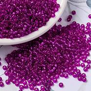 MIYUKI Round Rocailles Beads, Japanese Seed Beads, 8/0, (RR1340) Dyed Silverlined Fuchsia, 3mm, Hole: 1mm, about 422~455pcs/10g(X-SEED-G008-RR1340)
