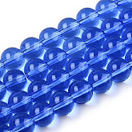 Transparent Glass Beads Strands, Round, Royal Blue, 8~8.5mm, Hole: 1.5mm, about 51~53pcs/strand, 14.96 inch~15.55 inch(38~39.7cm)(GLAA-T032-T8mm-16)