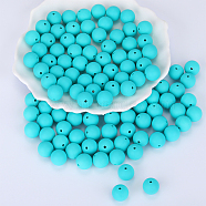 Round Silicone Focal Beads, Chewing Beads For Teethers, DIY Nursing Necklaces Making, Turquoise, 15mm, Hole: 2mm(SI-JX0046A-01)