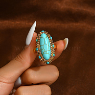 Exaggerated Antique Style Synthetic Turquoise Adjustable Rings for Women, Brass Finger Rings, Horse Eye, Inner Diameter: 16~18mm(XG9557-2)