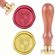 DIY Scrapbook, Brass Wax Seal Stamp and Wood Handle Sets, Shield, Golden, 8.9x2.5cm, Stamps: 25x14.5mm(AJEW-WH0100-280)
