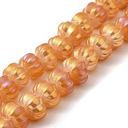 Rainbow Plated Electroplate Glass Beads, Two Tone, Pumpkin, Chocolate, 9x11x12mm, Hole: 1.2mm, about 74pcs/strand, 23.23 inch(59cm)(GLAA-G106-02A-FR01)