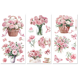 3 Sheets 3 Styles PVC Waterproof Decorative Stickers, Self Adhesive Decals for Furniture Decoration, January Carnation, 300x150mm, 1 sheet/style(DIY-WH0404-277)