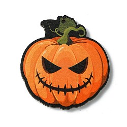 Halloween Single Face Printed Wood Pendants, Pumpkin Charms, Dark Orange, 48x45.5x2.5mm, Hole: 2.5mm(WOOD-H103-02)