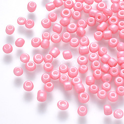 12/0 Baking Paint Glass Round Seed Beads, Pink, 1.5~2x1.5mm, Hole: 0.5~1mm, about 30000pcs/pound(SEED-S036-01A-04)