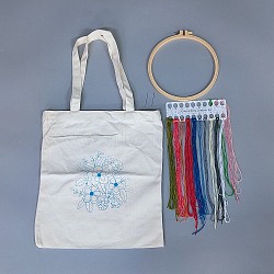 Canvas Bag Embroidery Starter Kits, including Bag & Thread, Needle, Instruction Sheet and Imitation Bamboo Embroidery Hoop, Flower, 640mm(DIY-WH20005-06A)