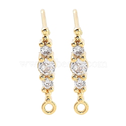 Brass Clear Cubic Zirconia Stud Earring Findings, with Loop, Real 18K Gold Plated, 16x3mm, Hole: 1.2mm, Pin: 11x0.7mm(KK-A238-02C-G)