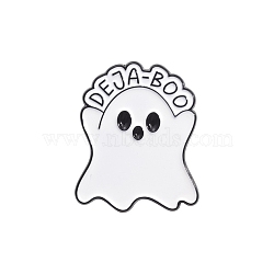 Cute Food Ghost Brooch, Halloween  Alloy Enamel Pins, Original Clothing Accessories Collar Pin Chest Flower, with The Word DEJA-BOO, White, 29.4x24.2mm(PW-WGA3985-03)