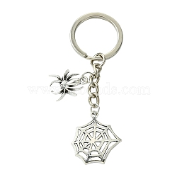 Alloy Keychain, with Iron Findings, Spider, Antique Silver & Platinum, 7.5cm(KEYC-YW00069)