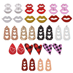 PU Leather Big Pendants, with Platinum Tone Iron Jump Rings, Lip & Heart Shape, Platinum, Mixed Color, 30pcs/box(FIND-SZ0001-002)