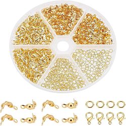 Elite 200Pcs Brass End Bead Tips, 100Pcs Zinc Alloy Lobster Claw Clasps, and 200Pcs Iron Open Jump Rings, Golden, 12x6mm, Hole: 1.2mm, 100pcs(DIY-PH0002-96A)