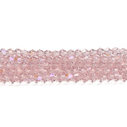 Transparent Electroplate Glass Beads Strands, AB Color Plated, Faceted, Bicone, Pink, 3.5~3.8mm, about 113~115pcs/strand, 36~36.5cm(GLAA-F029-3mm-D26)